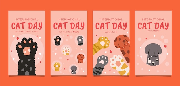 Hand drawn international cat day instagram stories