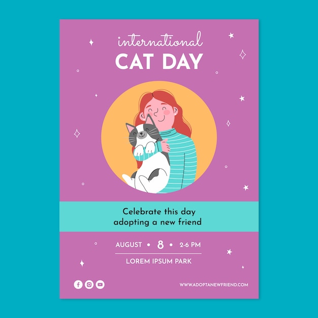 Hand drawn international cat day poster