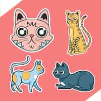 Free vector hand drawn international cat day stickers set