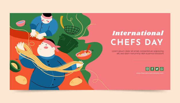 Нарисованный рукой международный шаблон горизонтального баннера дня поваров