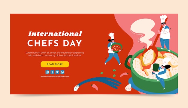 Hand drawn international chefs day horizontal banner template