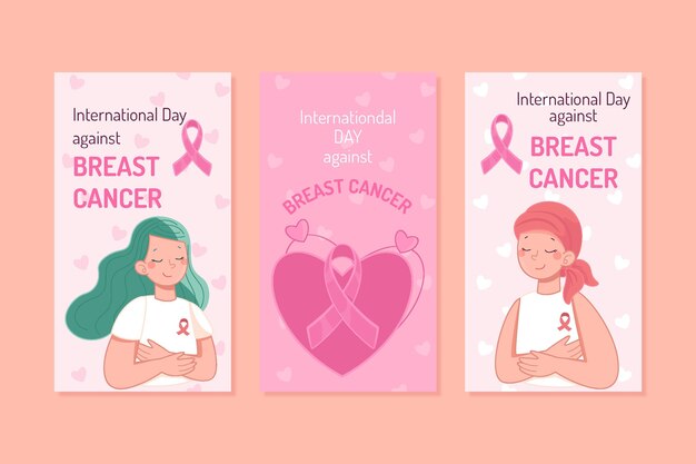 Hand drawn international day against breast cancer instagram stories collection