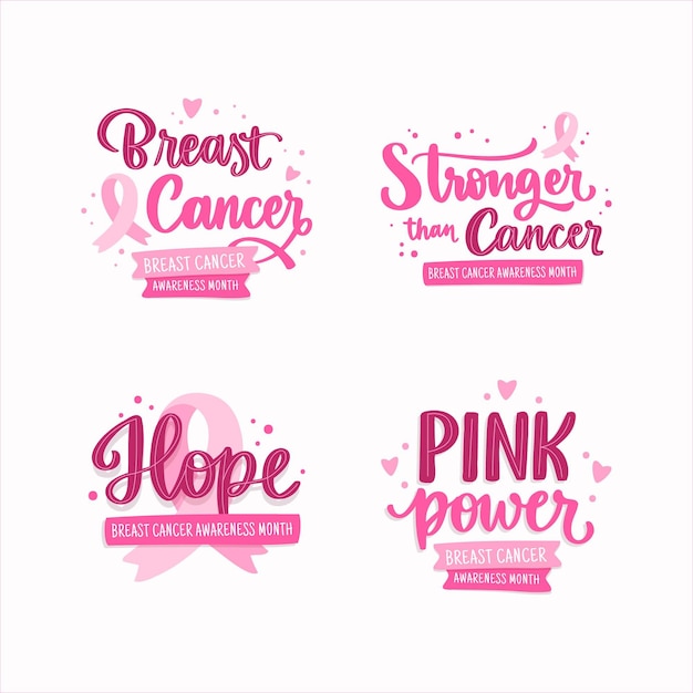 Free vector hand drawn international day against breast cancer lettering badges collection