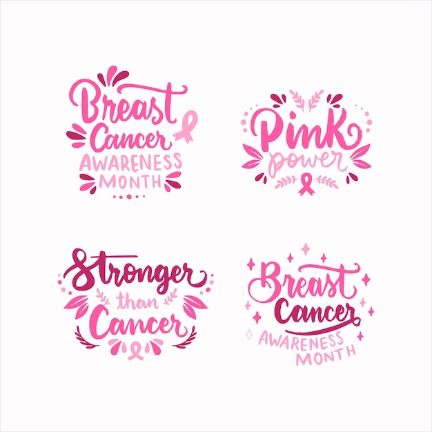 유방암 레터링 라벨 컬렉션에 반대하는 손으로 그린 국제의 날
