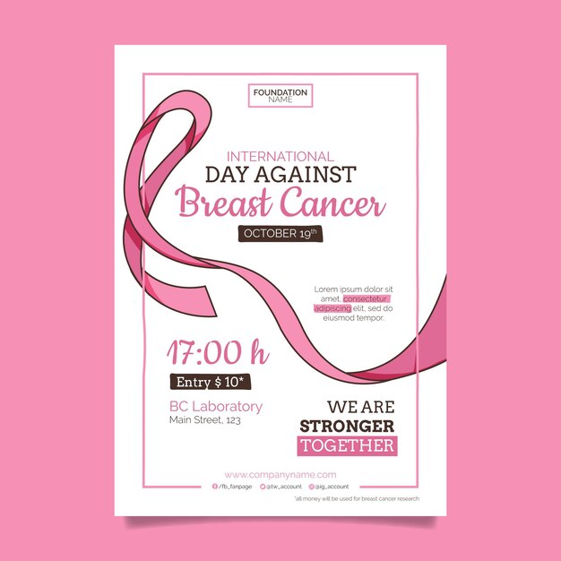 Hand drawn international day against breast cancer vertical flyer template