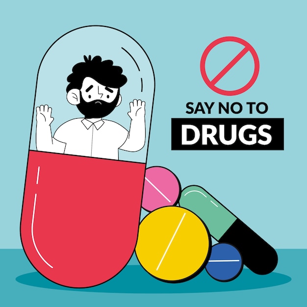 Hand drawn international day against drug abuse and illicit trafficking illustration