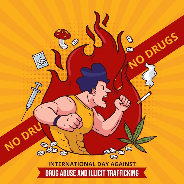 Hand drawn international day against drug abuse and illicit trafficking illustration