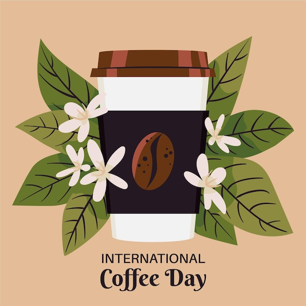 Giornata internazionale disegnata a mano dell'illustrazione del caffè