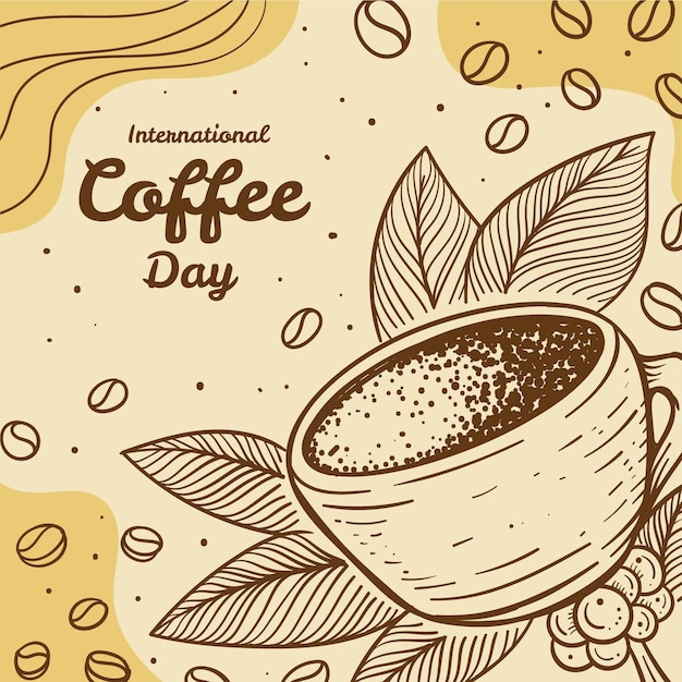 Vettore gratuito giornata internazionale disegnata a mano dell'illustrazione del caffè