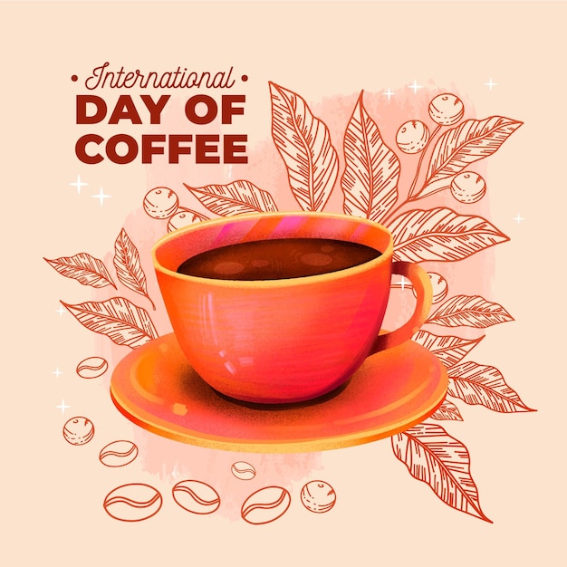 Ручной обращается международный день кофе с чашкой