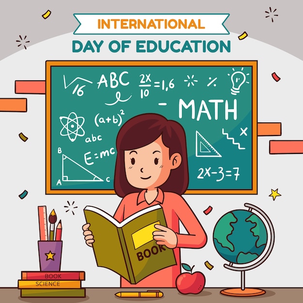 Нарисованная рукой иллюстрация международного дня образования