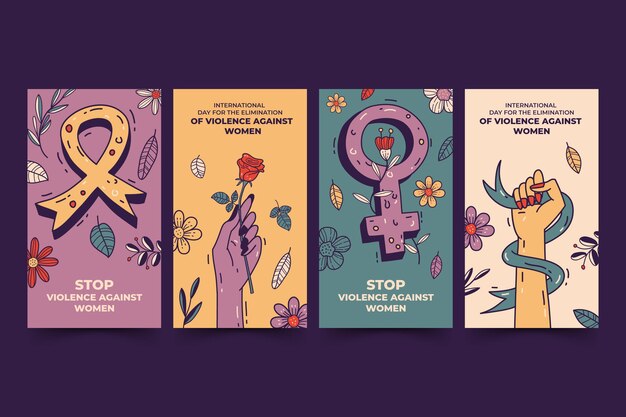여성에 대한 폭력 근절을 위한 손으로 그린 국제의 날 인스타그램 스토리 컬렉션