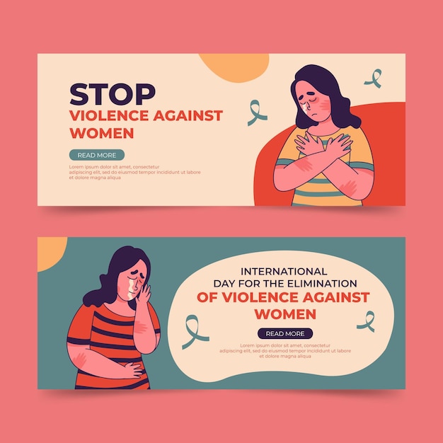 Бесплатное векторное изображение Ручной обращается международный день борьбы за ликвидацию насилия в отношении женщин, набор горизонтальных баннеров