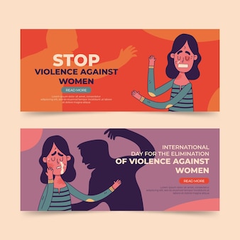 Ручной обращается международный день борьбы за ликвидацию насилия в отношении женщин, набор горизонтальных баннеров Бесплатные векторы