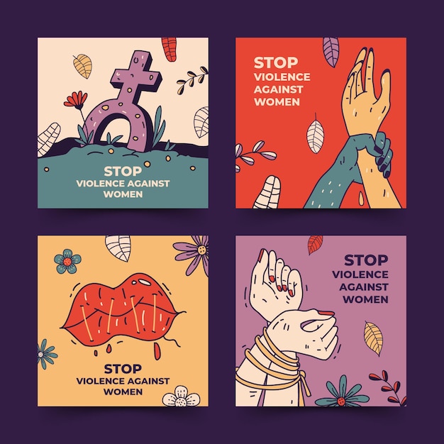 여성에 대한 폭력 근절을 위한 손으로 그린 국제의 날 인스타그램 게시물 모음