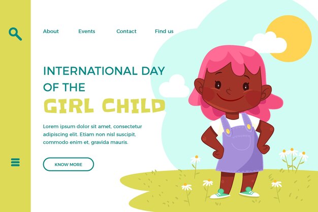 Hand drawn international day of the girl child landing page template