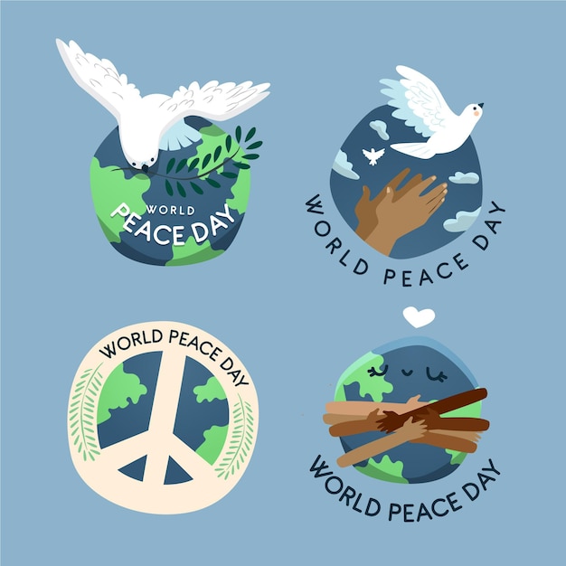 Бесплатное векторное изображение Ручной обращается международный день мира значки