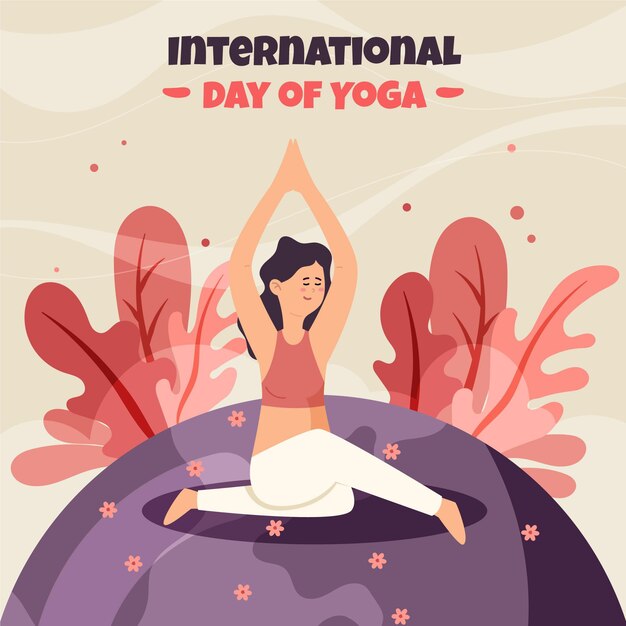Бесплатное векторное изображение Ручной обращается международный день йоги