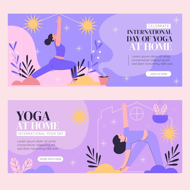 Giornata internazionale disegnata a mano di banner di yoga impostati