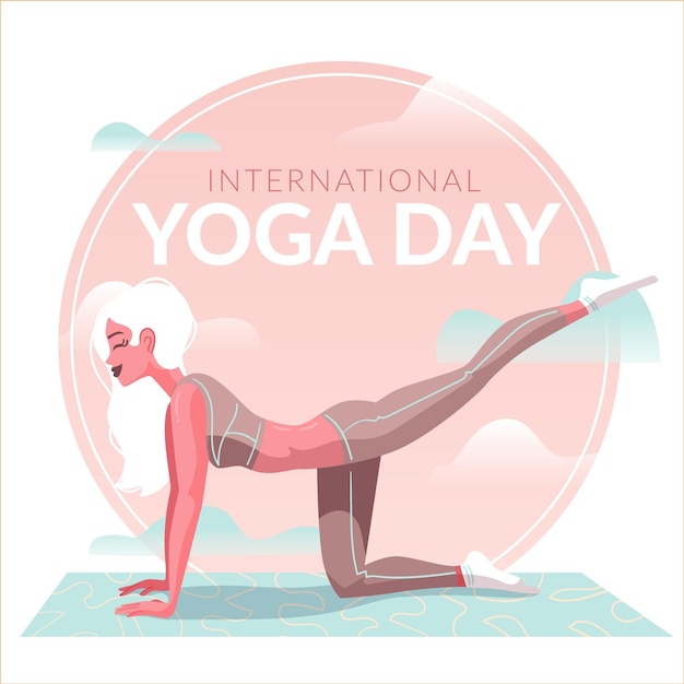 Vettore gratuito giornata internazionale dell'illustrazione di yoga disegnata a mano