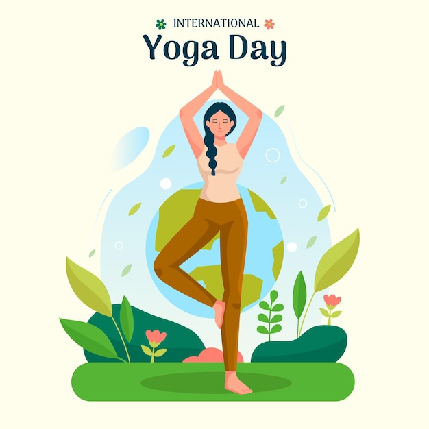 Vettore gratuito giornata internazionale dell'illustrazione di yoga disegnata a mano