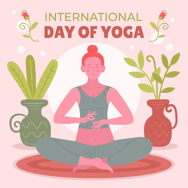 Vettore gratuito giornata internazionale dell'illustrazione di yoga disegnata a mano