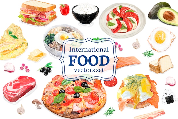 Free Vector hand drawn international food watercolor style