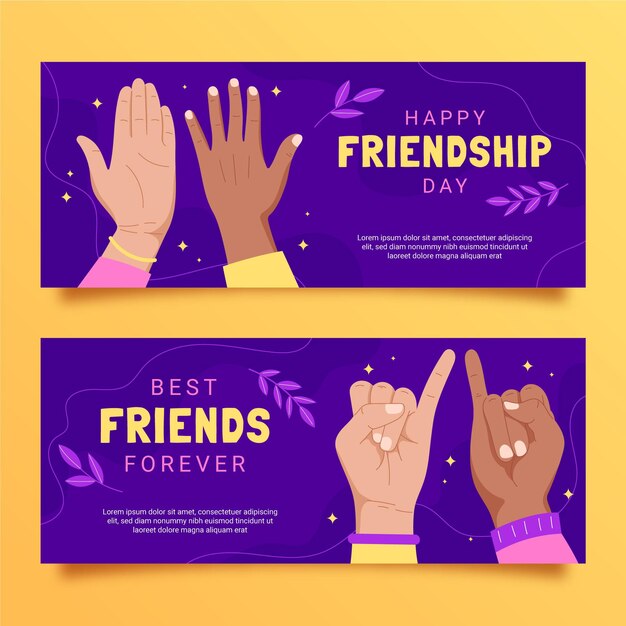 Hand drawn international friendship day banners set