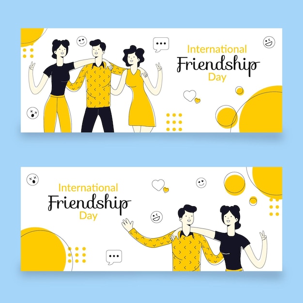 Набор рисованной баннеров международного дня дружбы