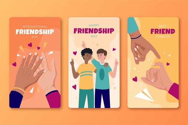 Нарисованная рукой коллекция историй instagram международного дня дружбы