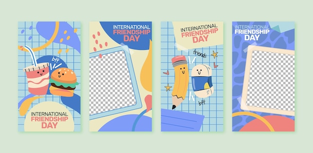 Raccolta di storie di instagram di giornata internazionale dell'amicizia disegnata a mano