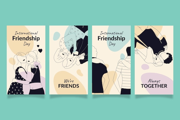 Free vector hand drawn international friendship day instagram stories collection