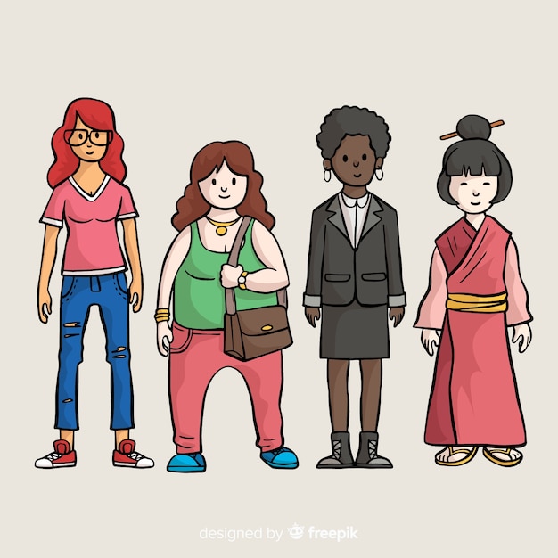 Free vector hand drawn international group of women