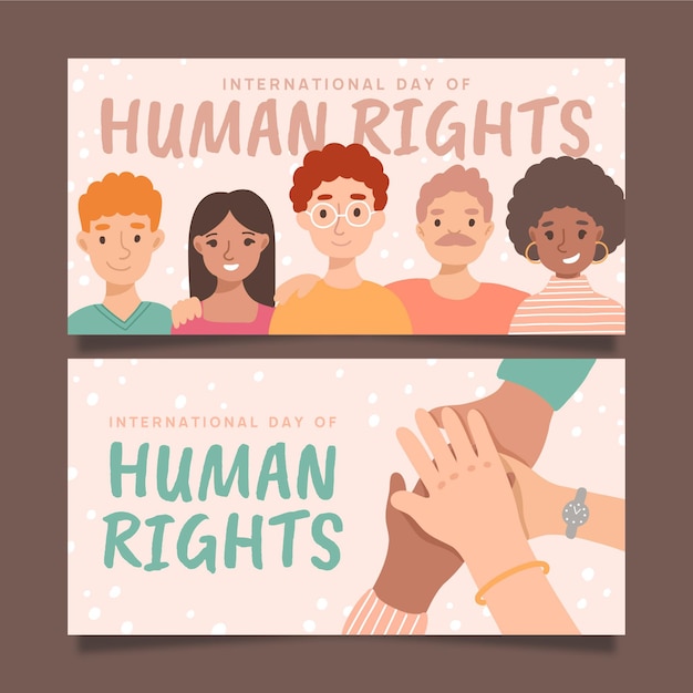 Hand drawn international human rights day horizontal banners set