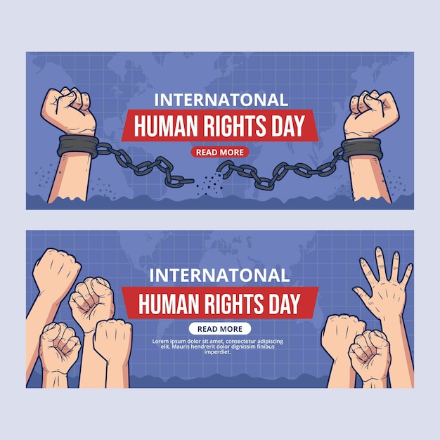 Hand drawn international human rights day horizontal banners set