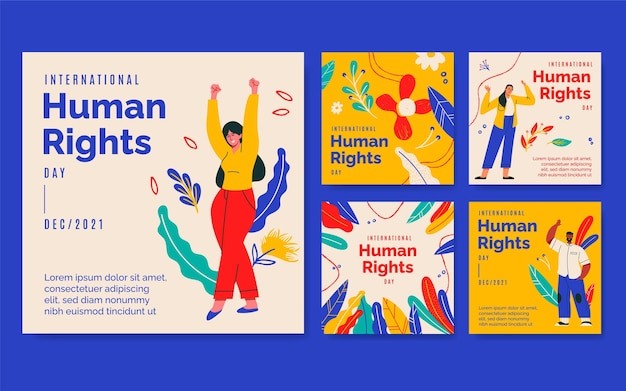 Hand drawn international human rights day instagram posts collection