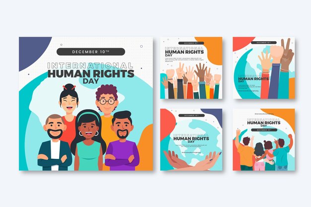 Hand drawn international human rights day instagram posts collection