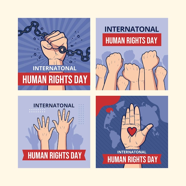 Hand drawn international human rights day instagram posts collection
