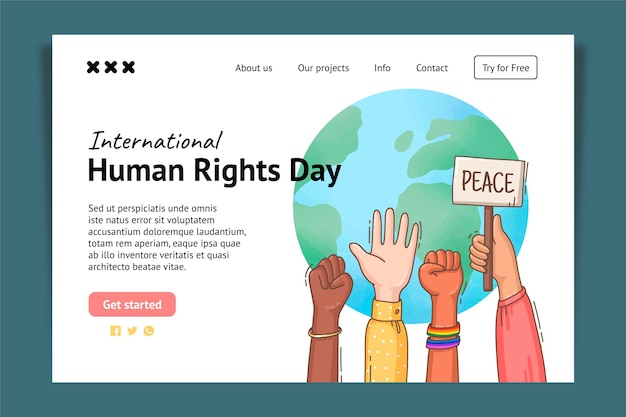 Free vector hand drawn international human rights day landing page template