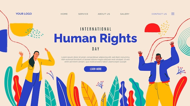 Hand drawn international human rights day landing page template