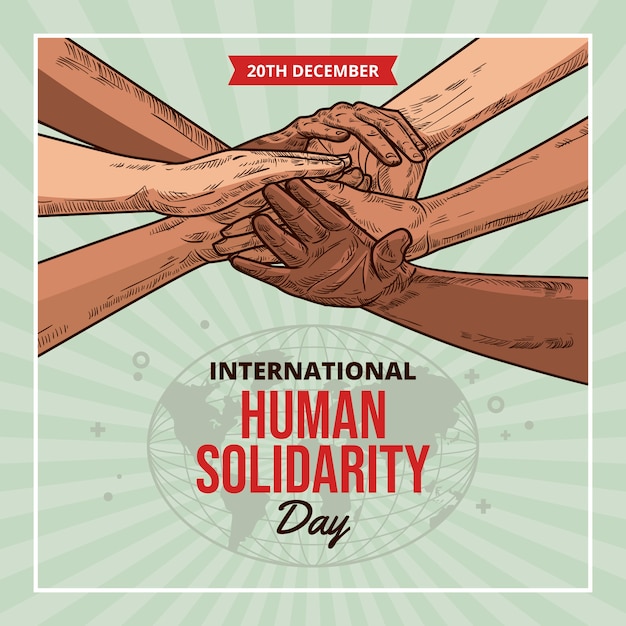 Vettore gratuito illustrazione della giornata internazionale della solidarietà umana disegnata a mano