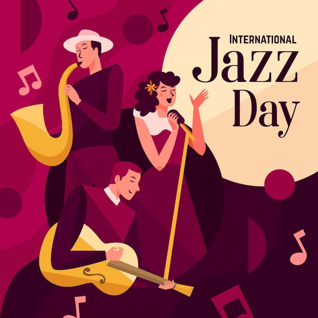 Vettore gratuito illustrazione disegnata a mano del giorno del jazz internazionale