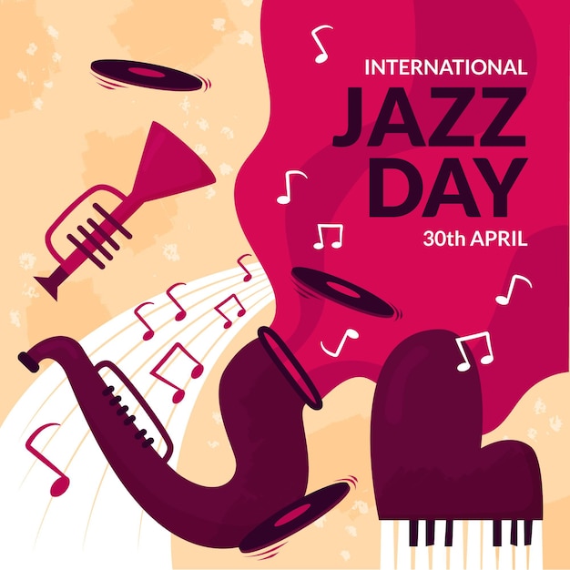 Vettore gratuito illustrazione disegnata a mano del giorno del jazz internazionale