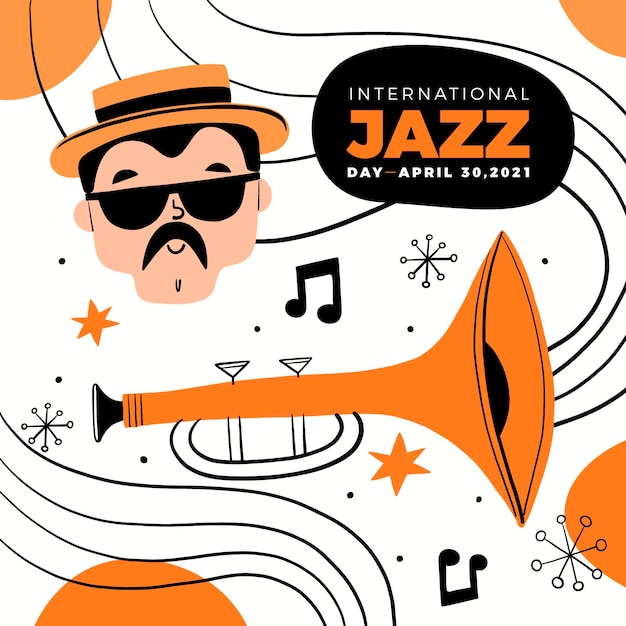 Vettore gratuito illustrazione disegnata a mano del giorno del jazz internazionale