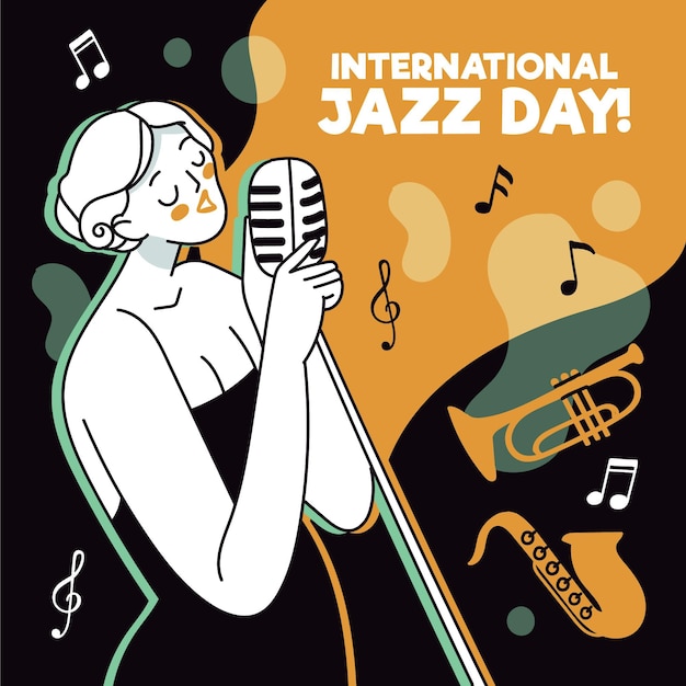 Бесплатное векторное изображение Нарисованная рукой иллюстрация международного дня джаза
