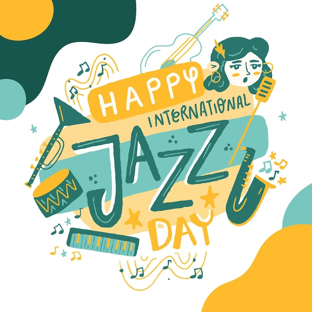 Нарисованная рукой иллюстрация международного дня джаза