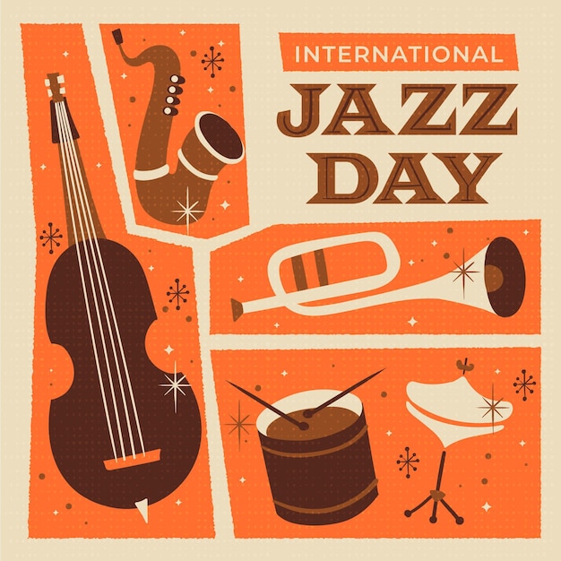 Vettore gratuito illustrazione disegnata a mano del giorno del jazz internazionale