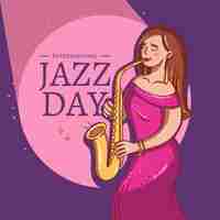 Vettore gratuito illustrazione disegnata a mano del giorno del jazz internazionale