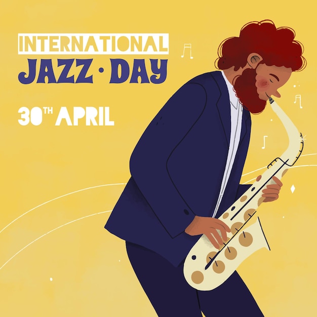 Hand drawn international jazz day illustration