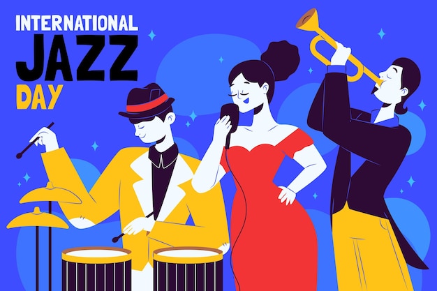 Illustrazione disegnata a mano del giorno del jazz internazionale